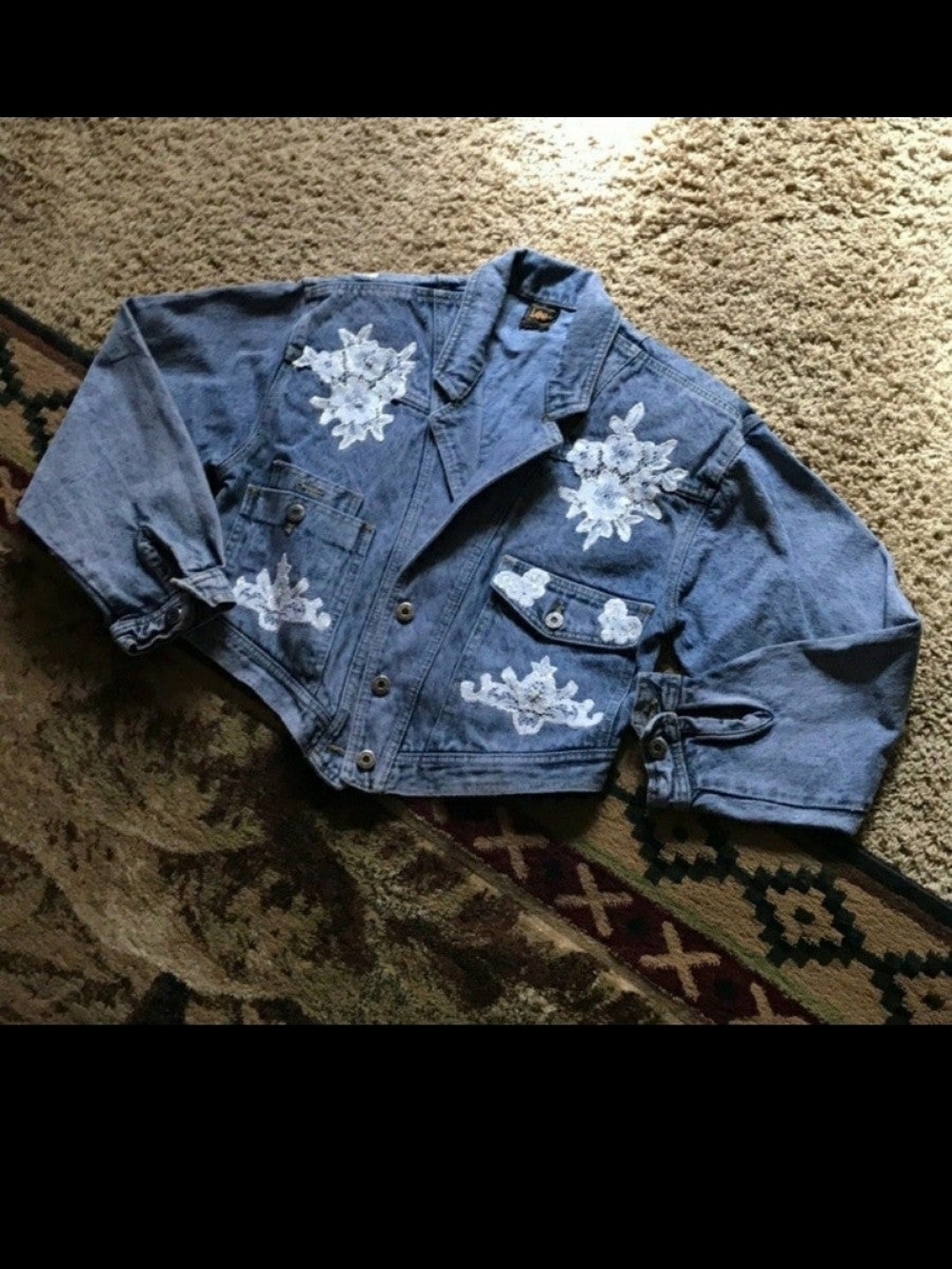 VTG Reworked Lee Denim Jacket // Cropped Lace Coquette Boho (Best